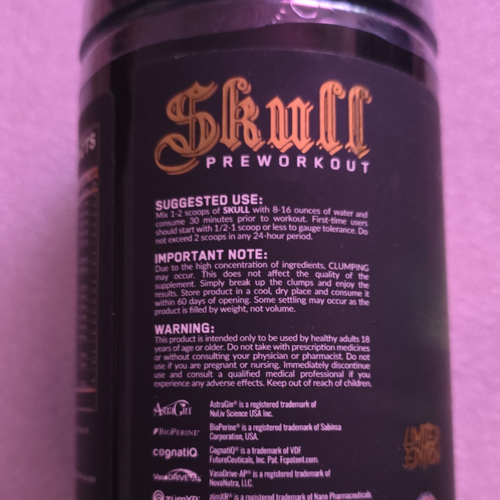 Skull Pre-Workout Powder L-Citrulline Beta Alanine Bodybuilding CrossFit