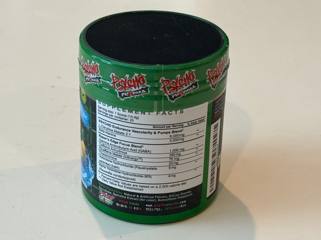 Psycho Pharma’s Edge of Insanity Pre-Workout Supplement Powder Blue Lemonade