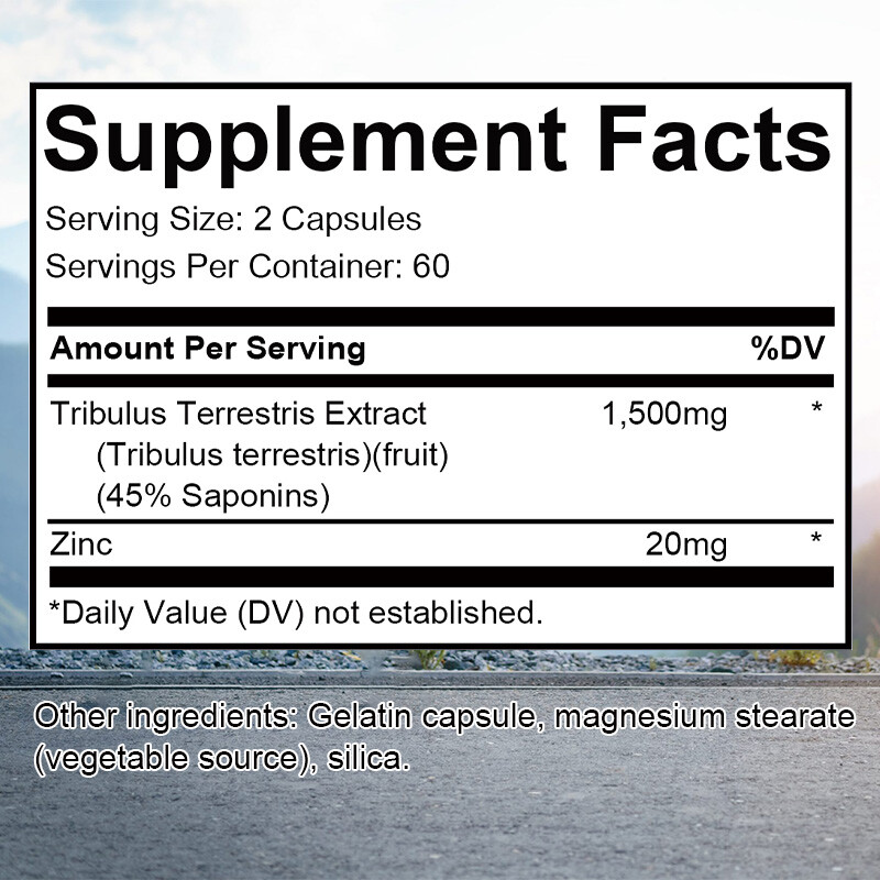 Tribulus Terrestris 1500mg per serving Minimum 45% Saponins Extract with Zinc
