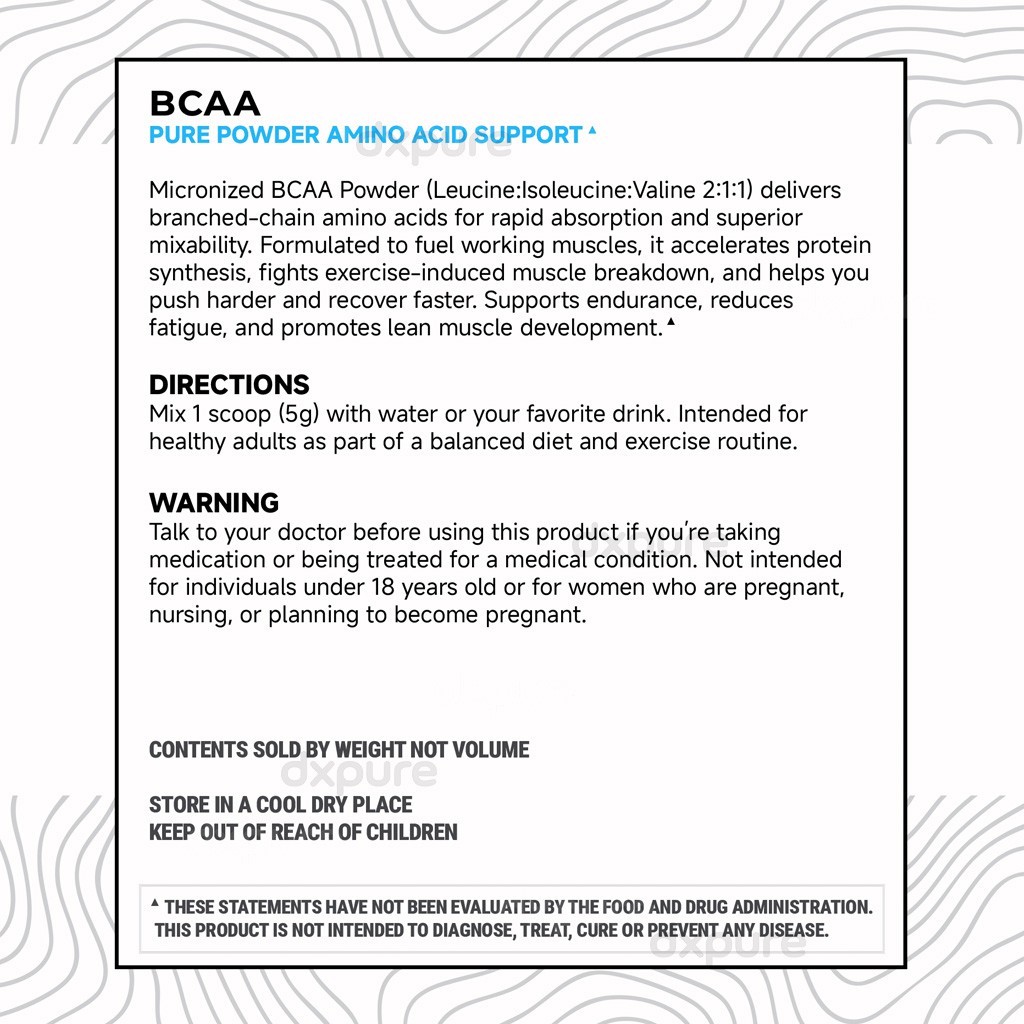 BCAA Powder 500g – Branched Chain Amino Acids – 100 Servings – Unflavored