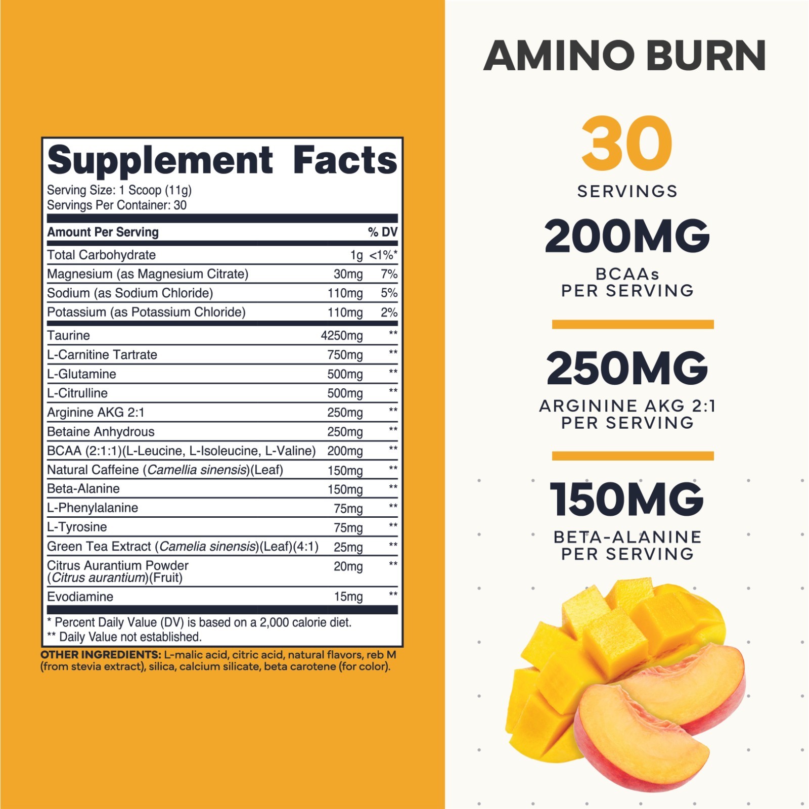 Type Zero Amino Burn (Peach Mango) 30 Servings – Pre Workout with Vegan BCAAs