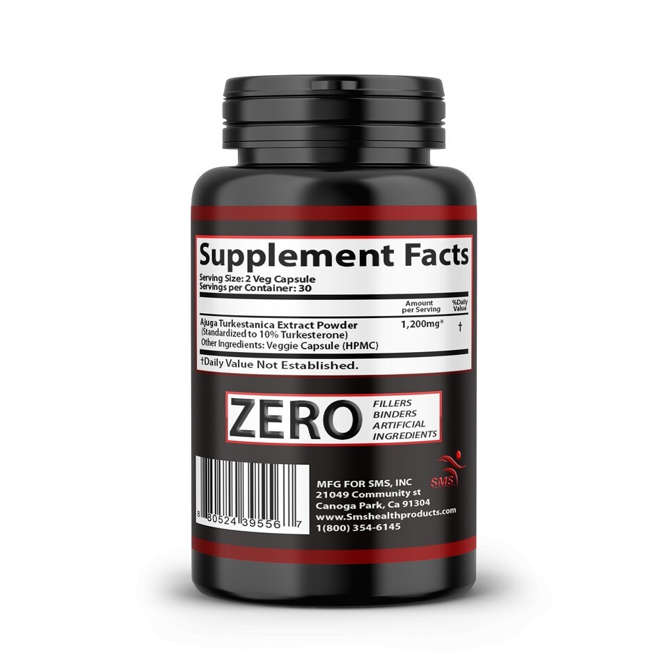 TURKESTERONE 1200mg Ajuga Turkestanica Standardized to 10% 120 Caps 2 Bottles