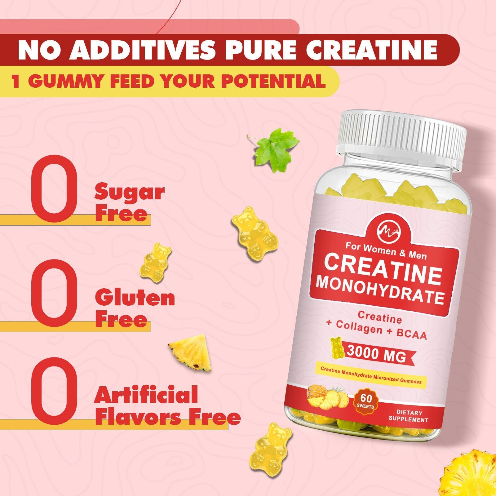 Creatine Monohydrate Gummies – Increase Strength and Build Muscle 1/2/3/5 Bottle