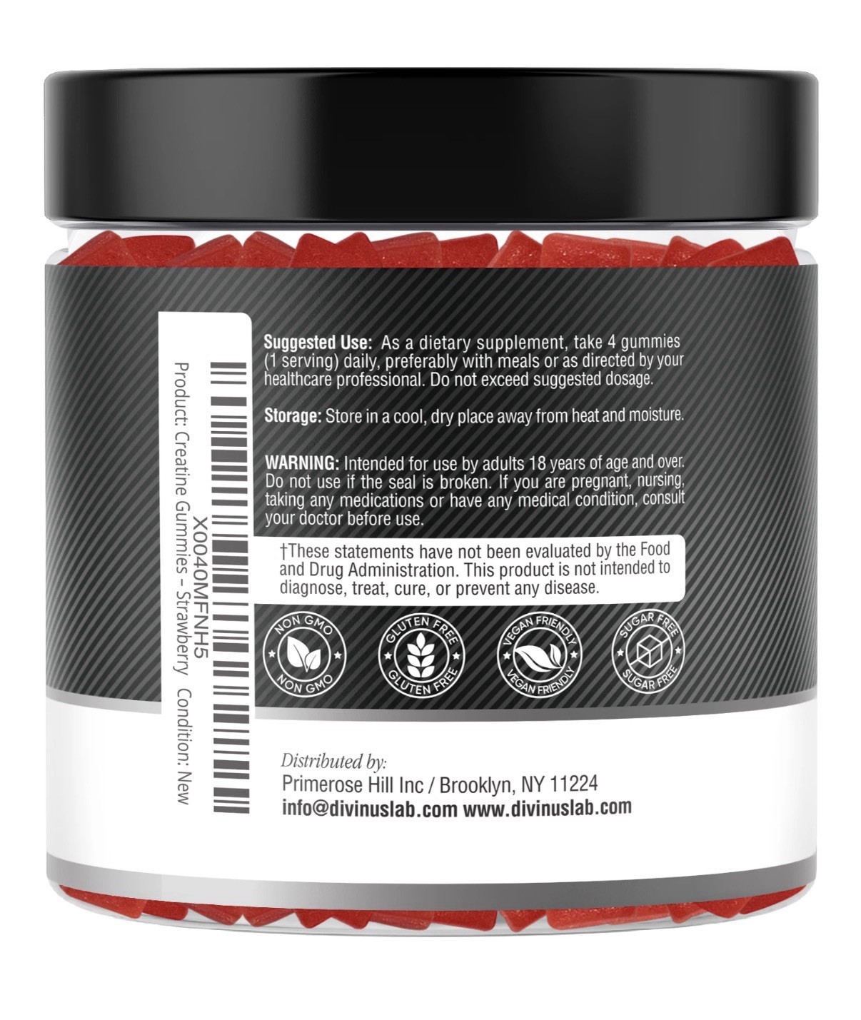 DivinusLab Creatine Monohydrate Gummies 5g Pre Workout For Building Muscle 120Ct