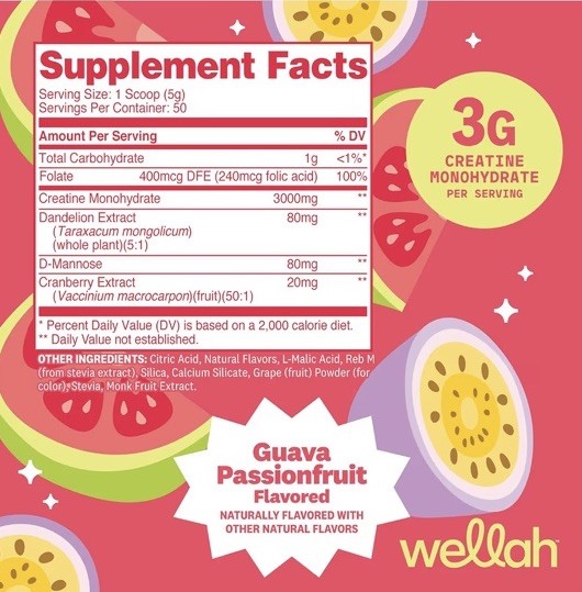 Wellah Creatine for Women (50 Servings, Guava Passionfruit) – Creatine Monohydra