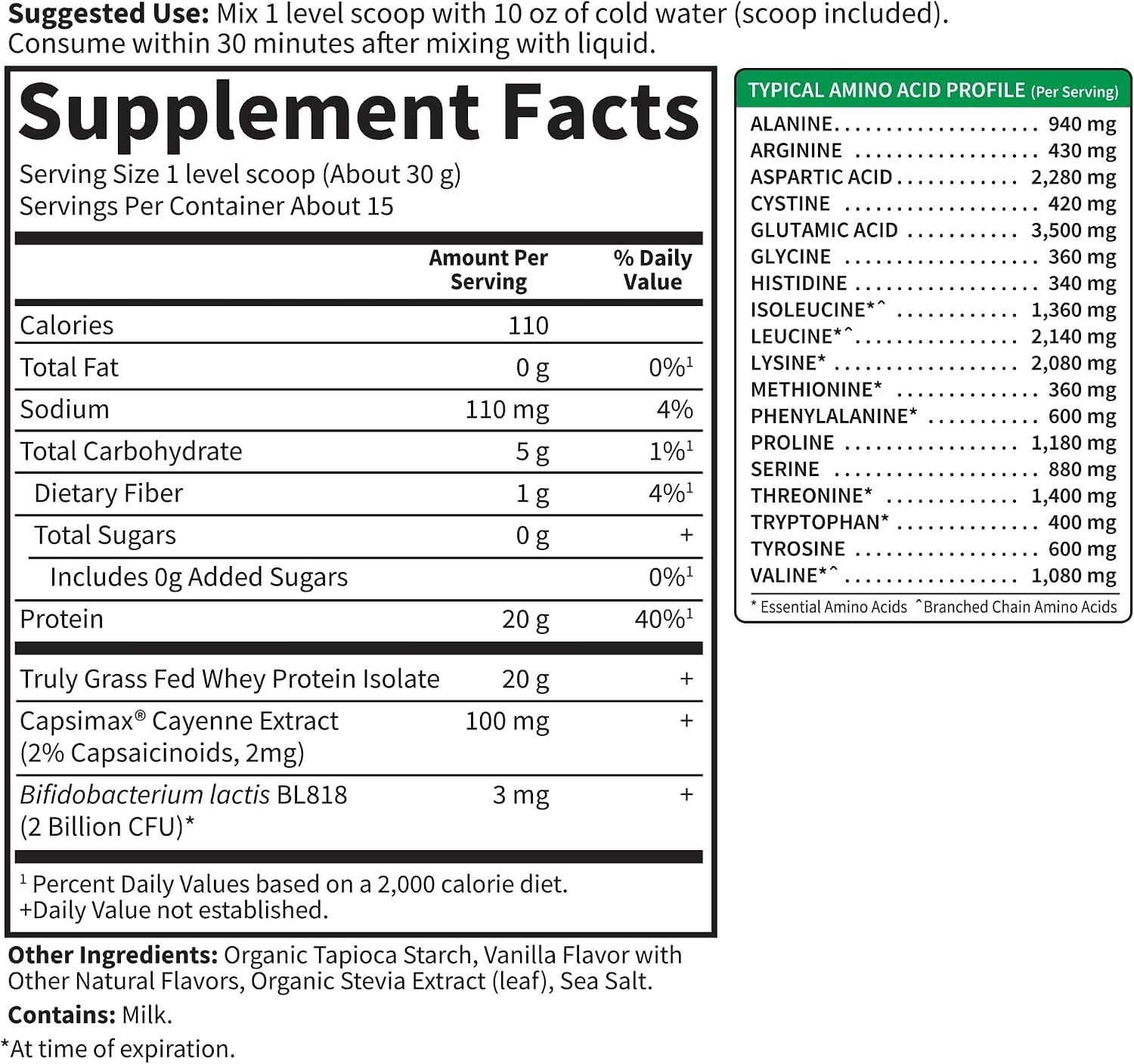 Grass Fed Whey Protein Isolate Vanilla 15.87 Oz | Weight Management & Muscle …