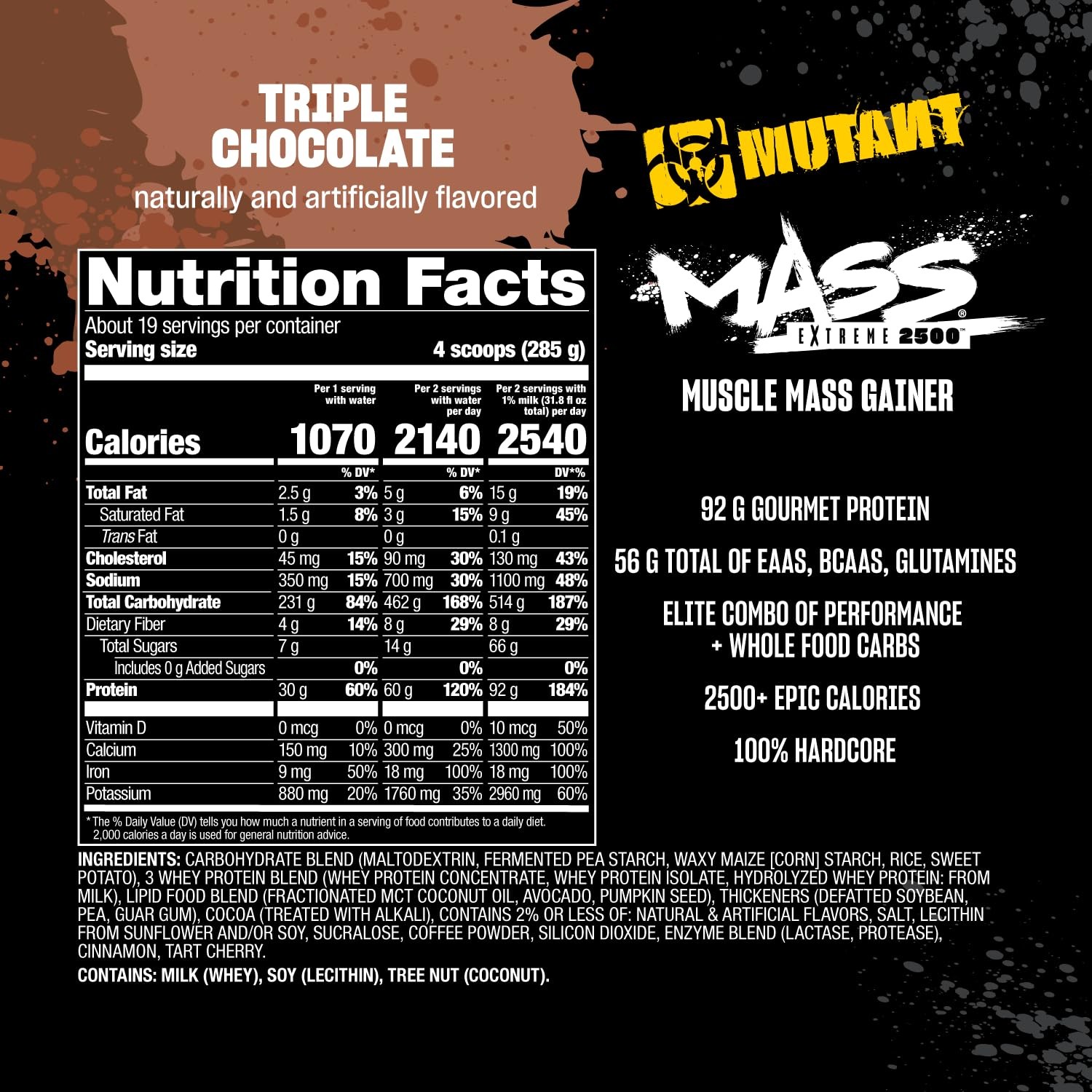 Mutant Mass Extreme 2500 – High Calorie Gainer Whey 12 Pound (Pack of 1)