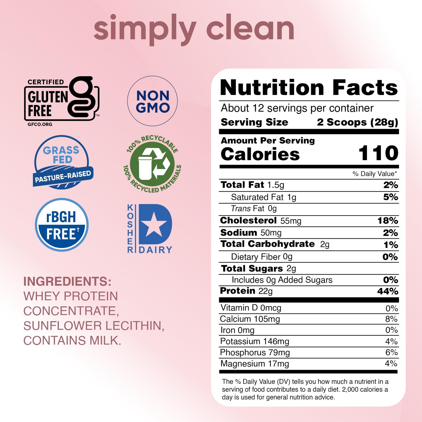 Pure Whey Protein Powder – Grass Fed Whey Protein Powder, Clean & Natural, Un…