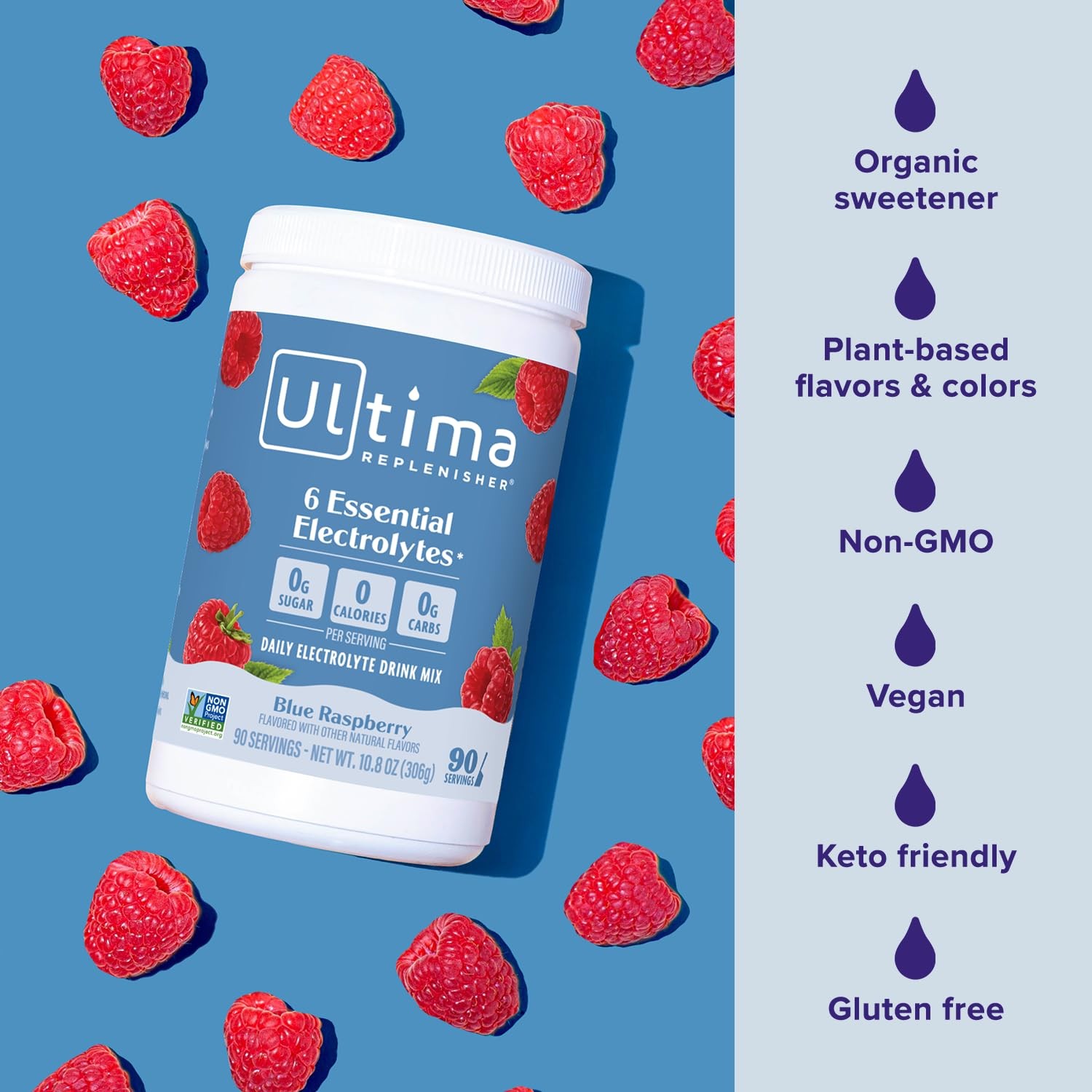 Ultima Replenisher Daily Electrolyte Powder Drink Mix – Sugar Free – Blue Raspbe