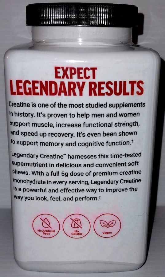 Force Factor Legendary 5g Creatine Monohydrate Chews, Berry Blast-60 Soft Chews