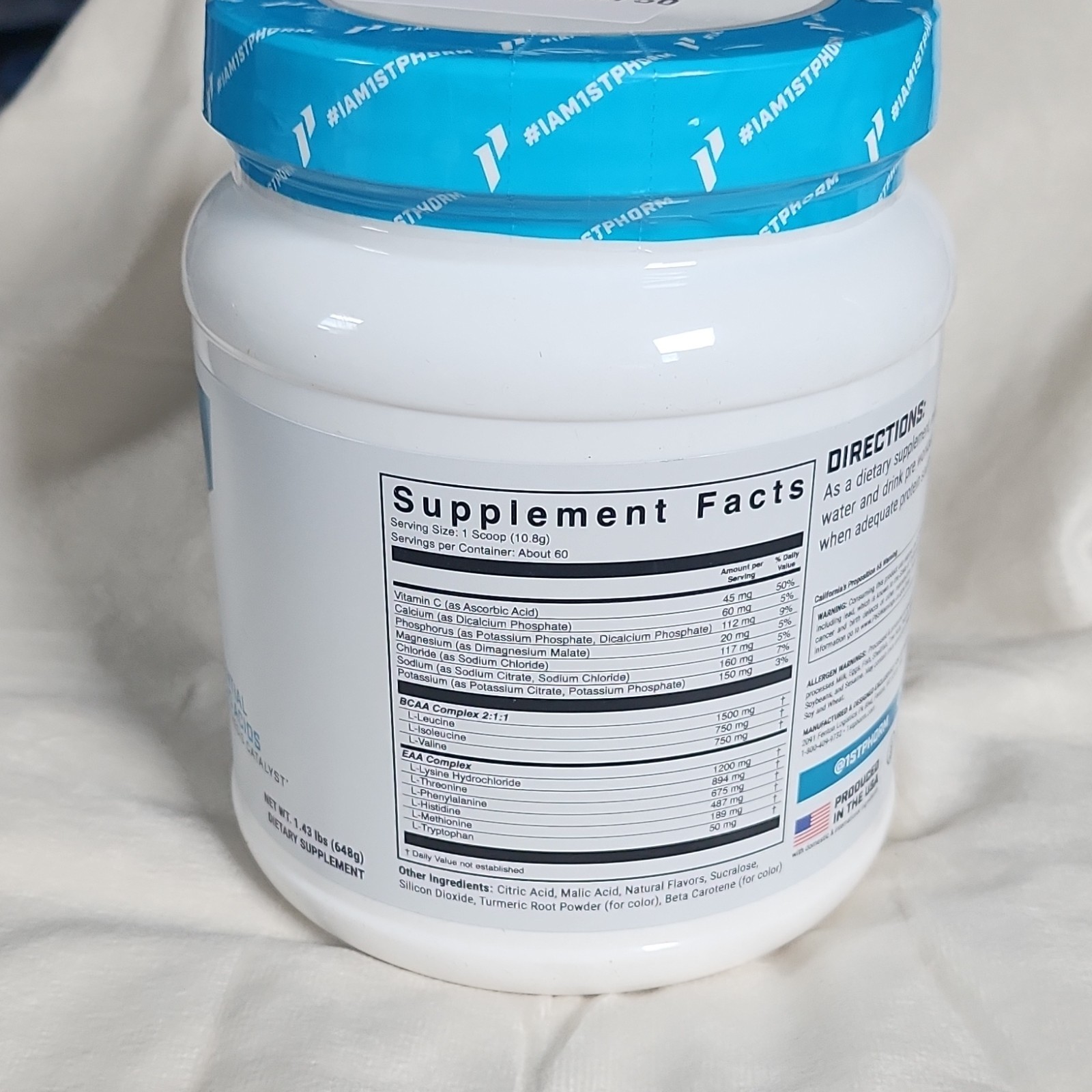 1st Phorm EAA Essential Amino Acids Powder Tropical Mango 1.4 lb Gluten-Free