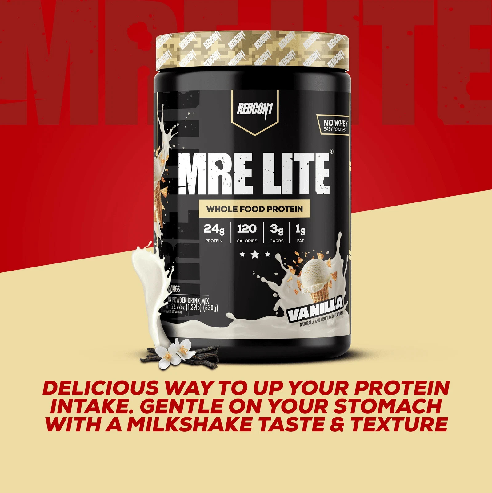 REDCON1 MRE Lite Whole Food Protein Powder, Vanilla Milkshake, Whey & Lactose