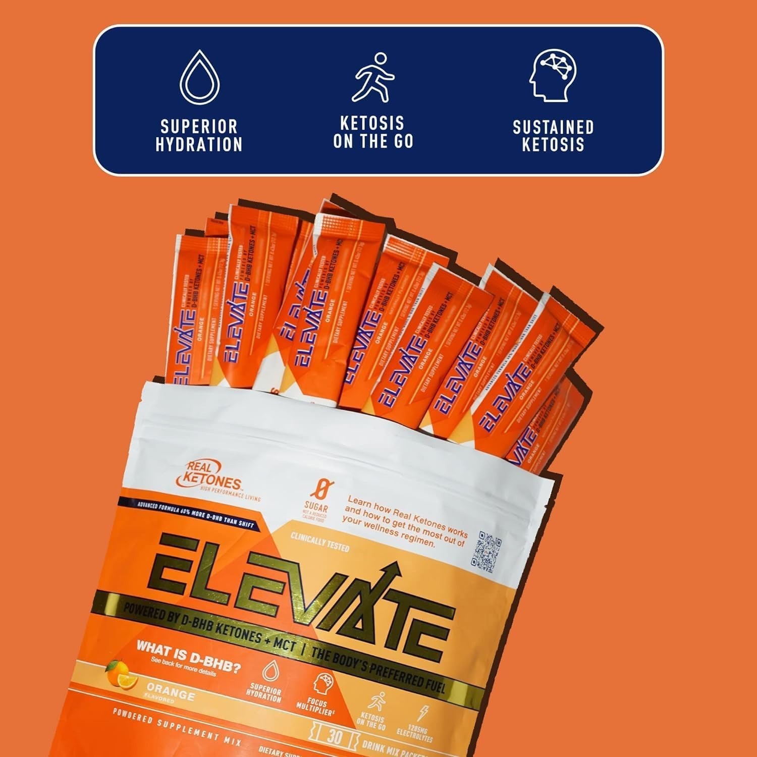 Real Ketones, Elevate, Orange, 30 Drink Mix Packets, Authentic, Exp 09/28