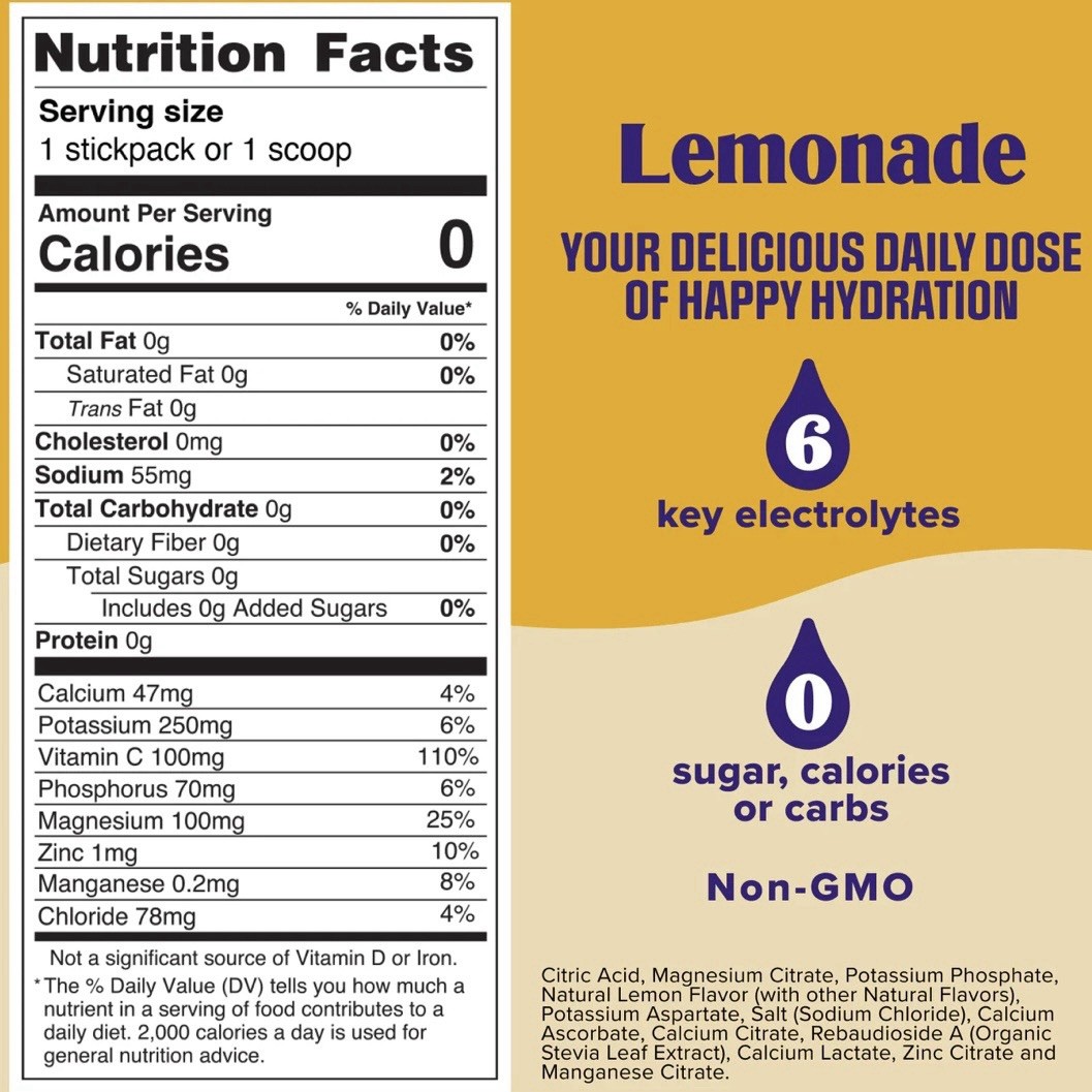 25 Count Ultima Replenisher, Electrolyte Hydration Drink Mix Sticks- Lemonade