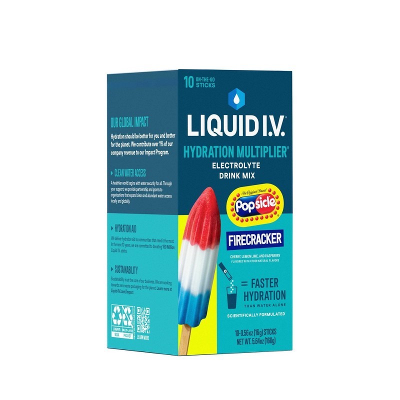Liquid I.V. Hydration Multiplier Electrolyte Powder, Popsicle Firecracker 10ct