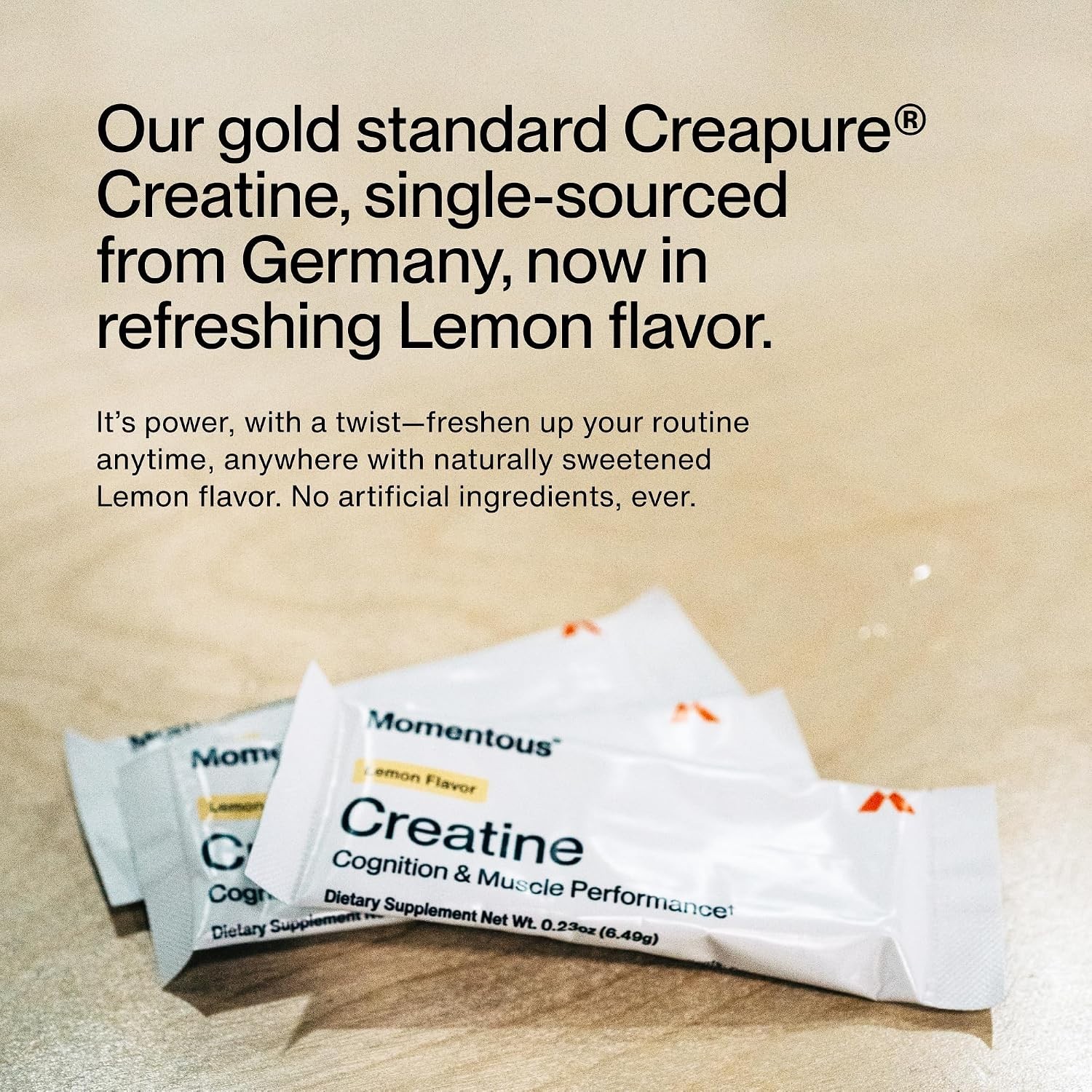 Momentous Creatine Monohydrate Powder Lemon 6.49g Serving 15 Servings NSF