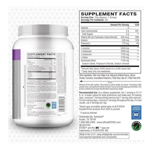 90 Servings Xtend Original BCAA Powder Muscle Recovery 90 Servings Glacial Grape