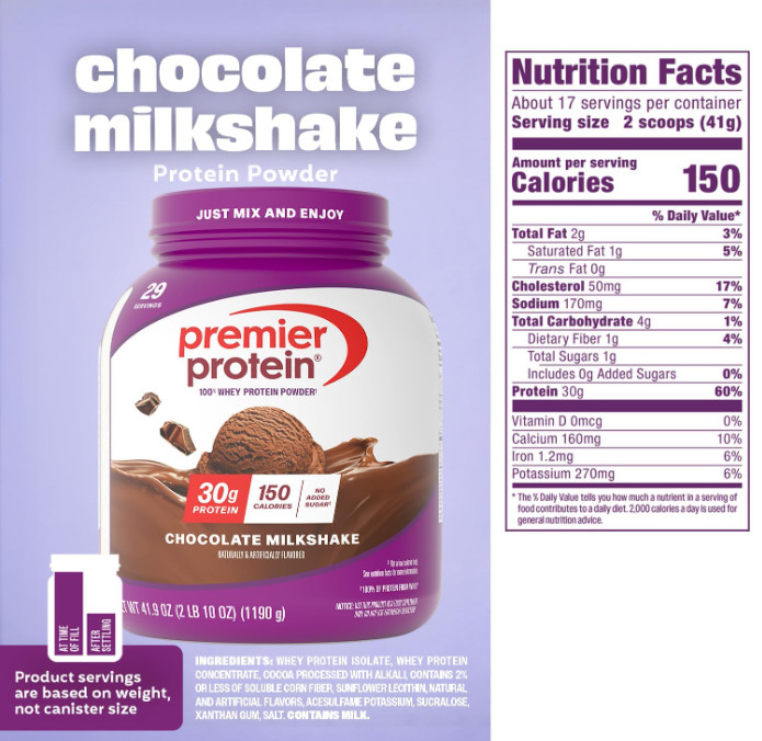 Premier Protein Powder, Chocolate Milkshake, 30g Protein, 17 Servings
