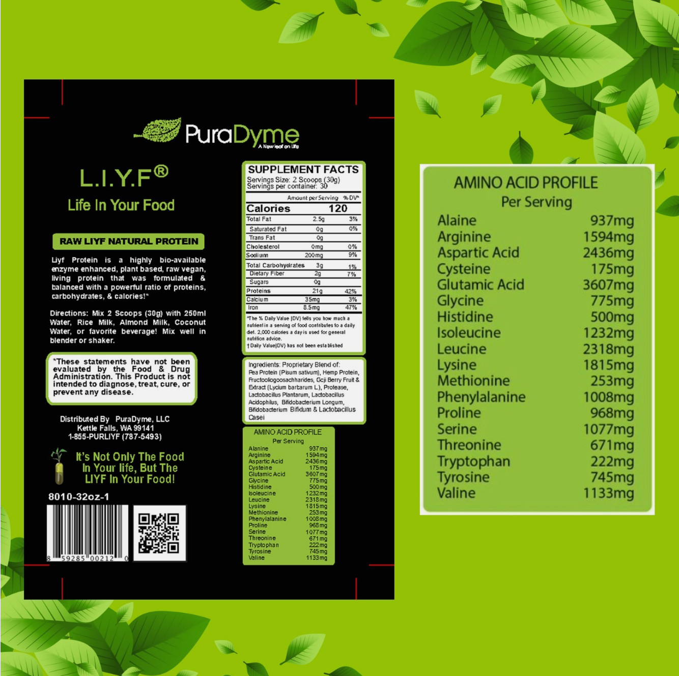Puradyme Raw Liyf Protein Powder – Vegan Plant-Based | Enzyme Enhanced | 32oz