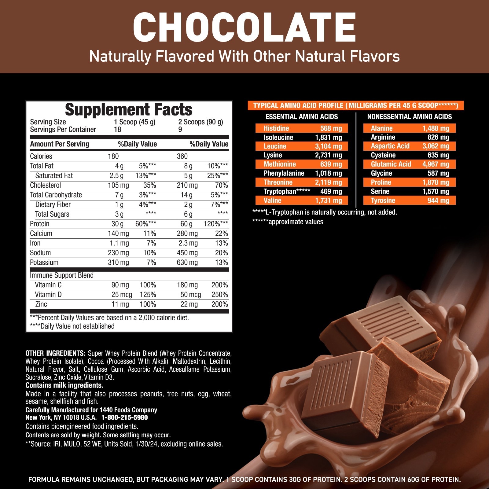 Body Fortress Super Advanced Whey Protein Powder Chocolate 60g Protein 1.78 lbs