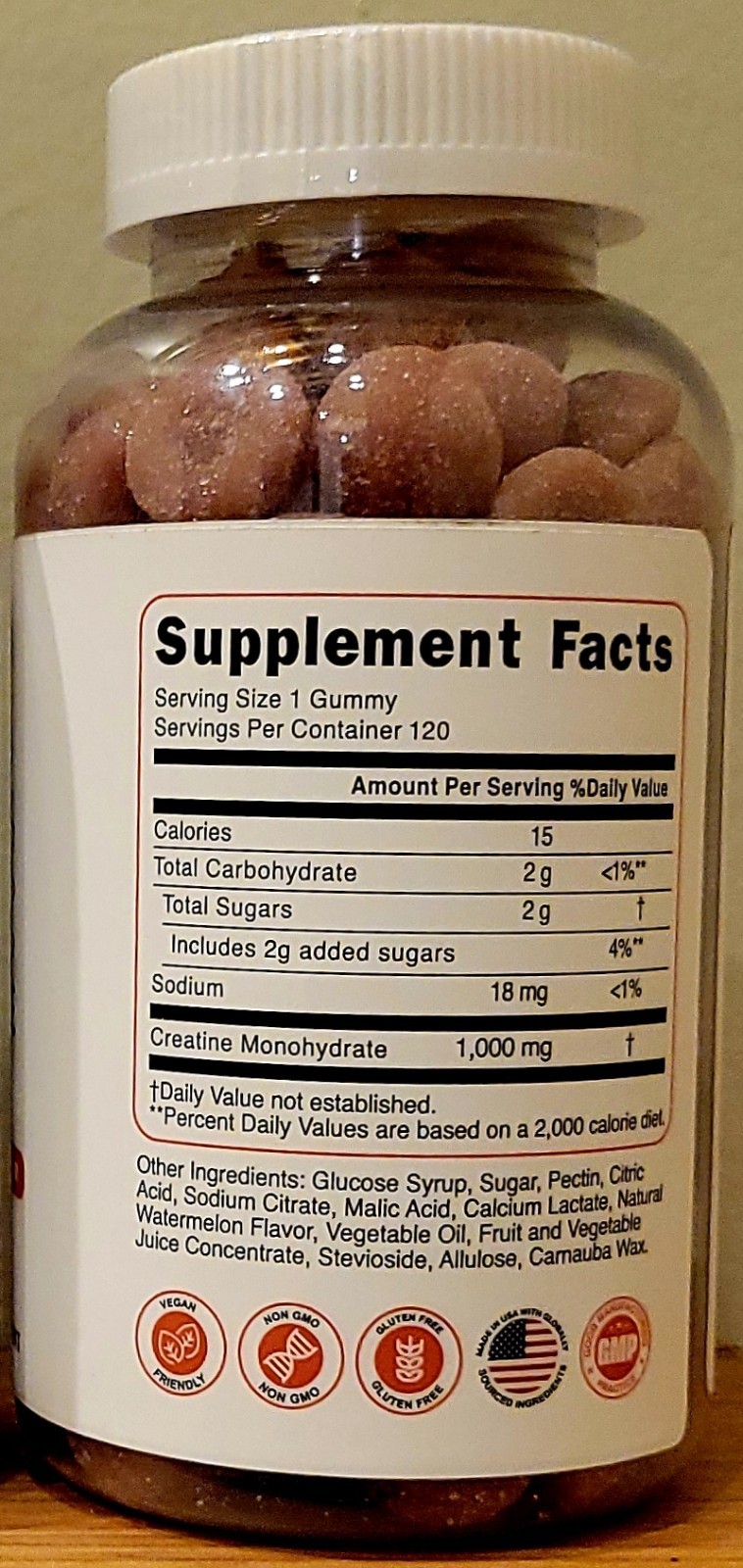 DAY1 Nutrition Creatine Monohydrate Gummies – 2 Pack – 120 ct Watermelon Flavor