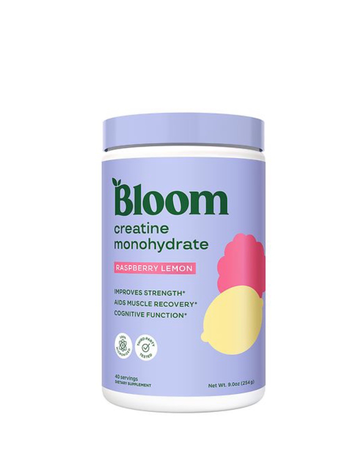 Bloom Nutrition Creatine Monohydrate Powder 9 oz Raspberry Lemon 40 Servings NEW