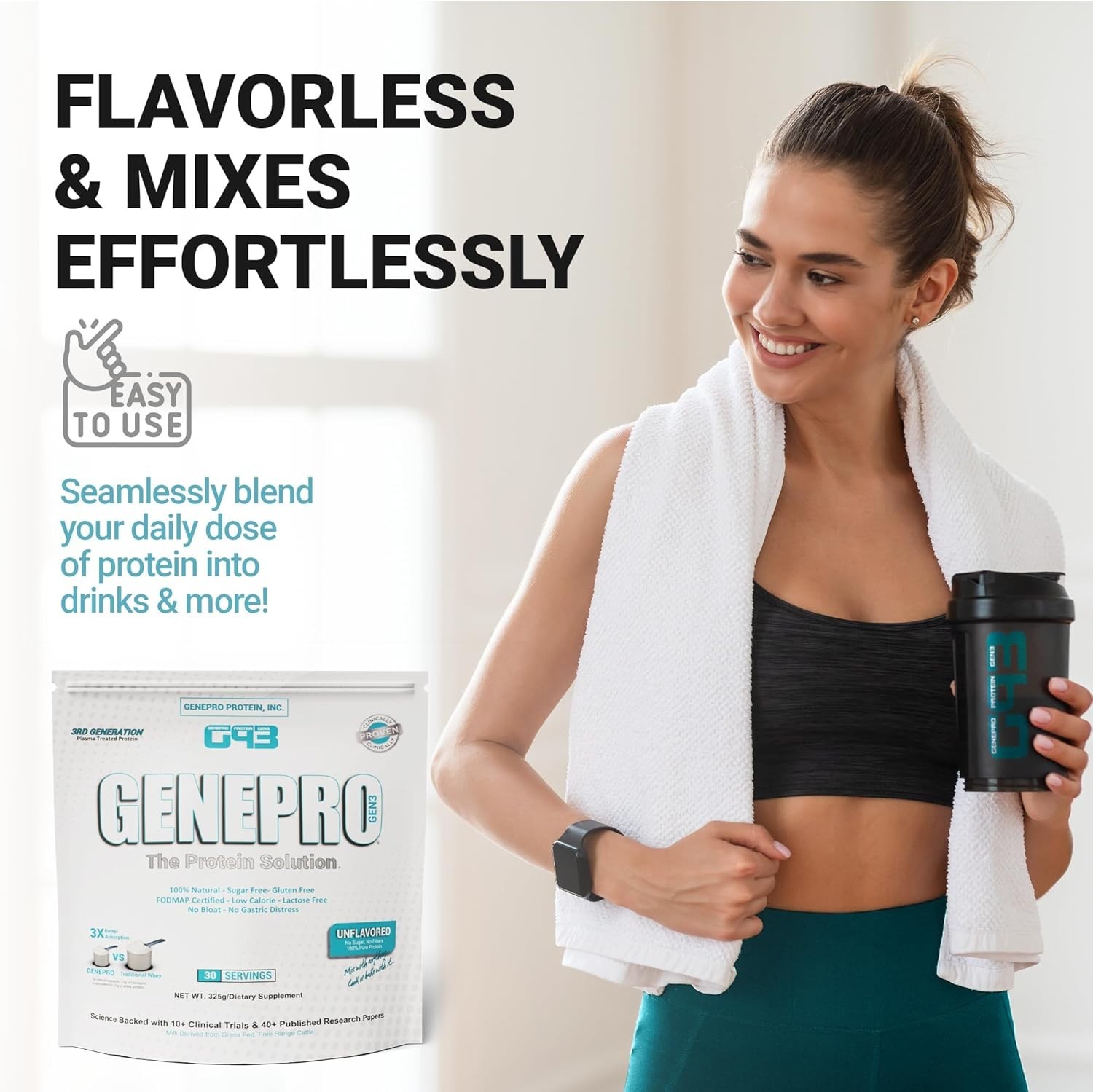 GENEPRO GEN. 3 Unflavored Protein Powder – (3rd Generation, 30 Servings)