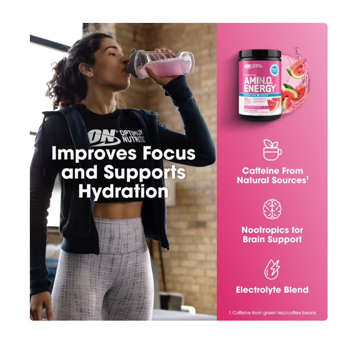 Optimum Nutrition Essential Amino Energy Hydration Plus Focus Powder, Watermelon