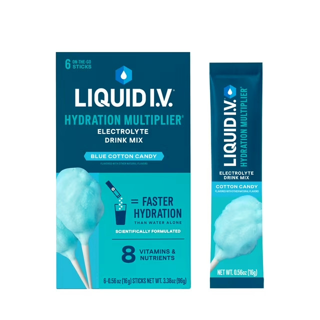Liquid IV Electrolyte Drink Mix, Blue Cotton Candy 6 Sticks 810125971587VL