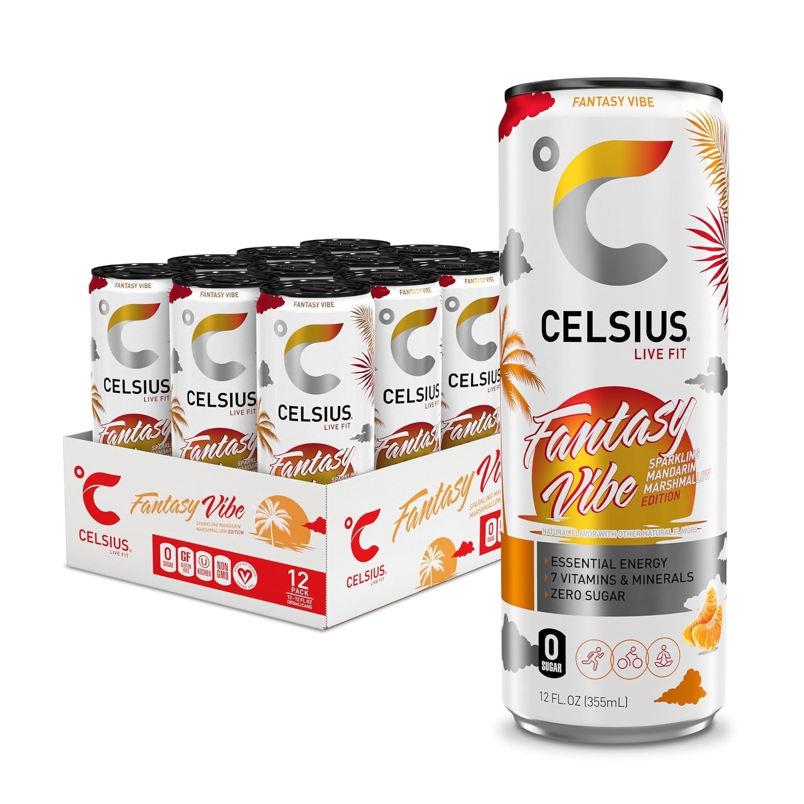 CELSIUS Peach Vibe Sparkling Energy Drink, Sugar Free, 12 Fl Oz (Pack of 12)