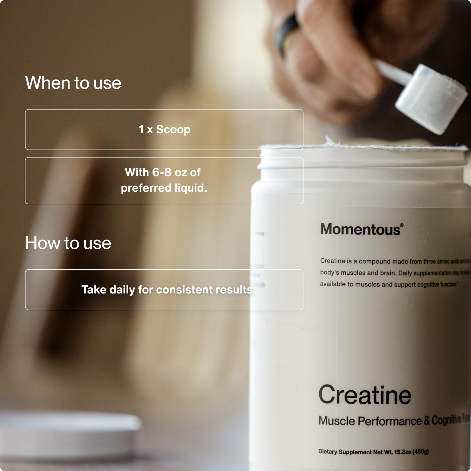 Momentous Creatine Monohydrate Powder 90 Servings Supports Muscle Recovery
