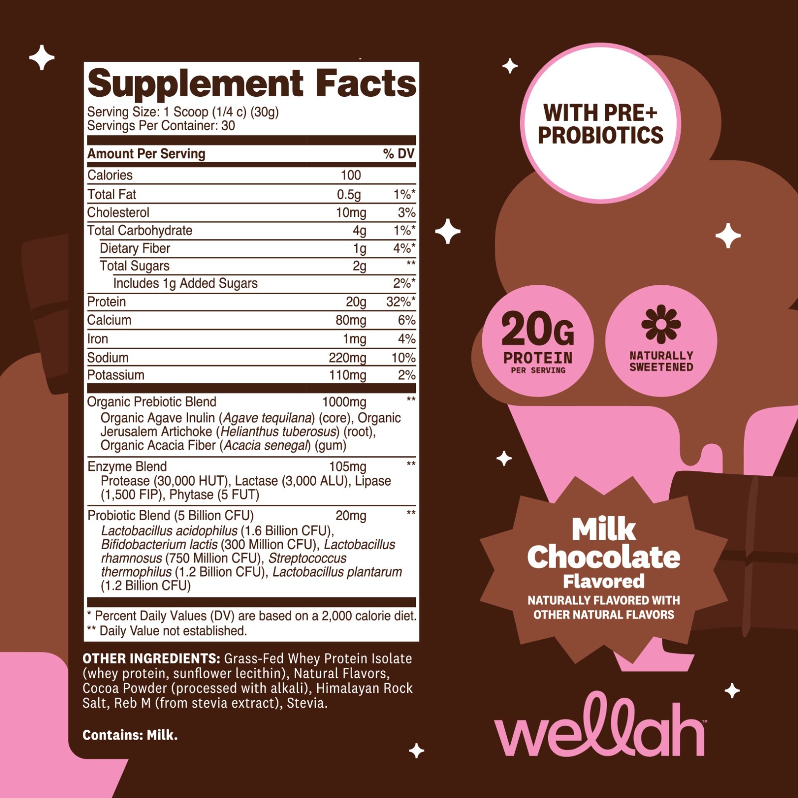 Wellah Grass-Fed Whey Protein Isolate Powder (Milk Chocolate) 30 Servings