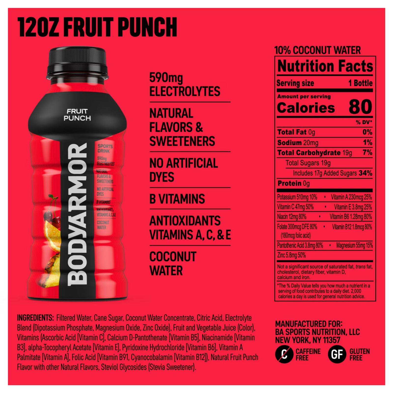BODYARMOR sports Drink Fruit punch 12 fl oz Bbottles Hydration 8 Pack…