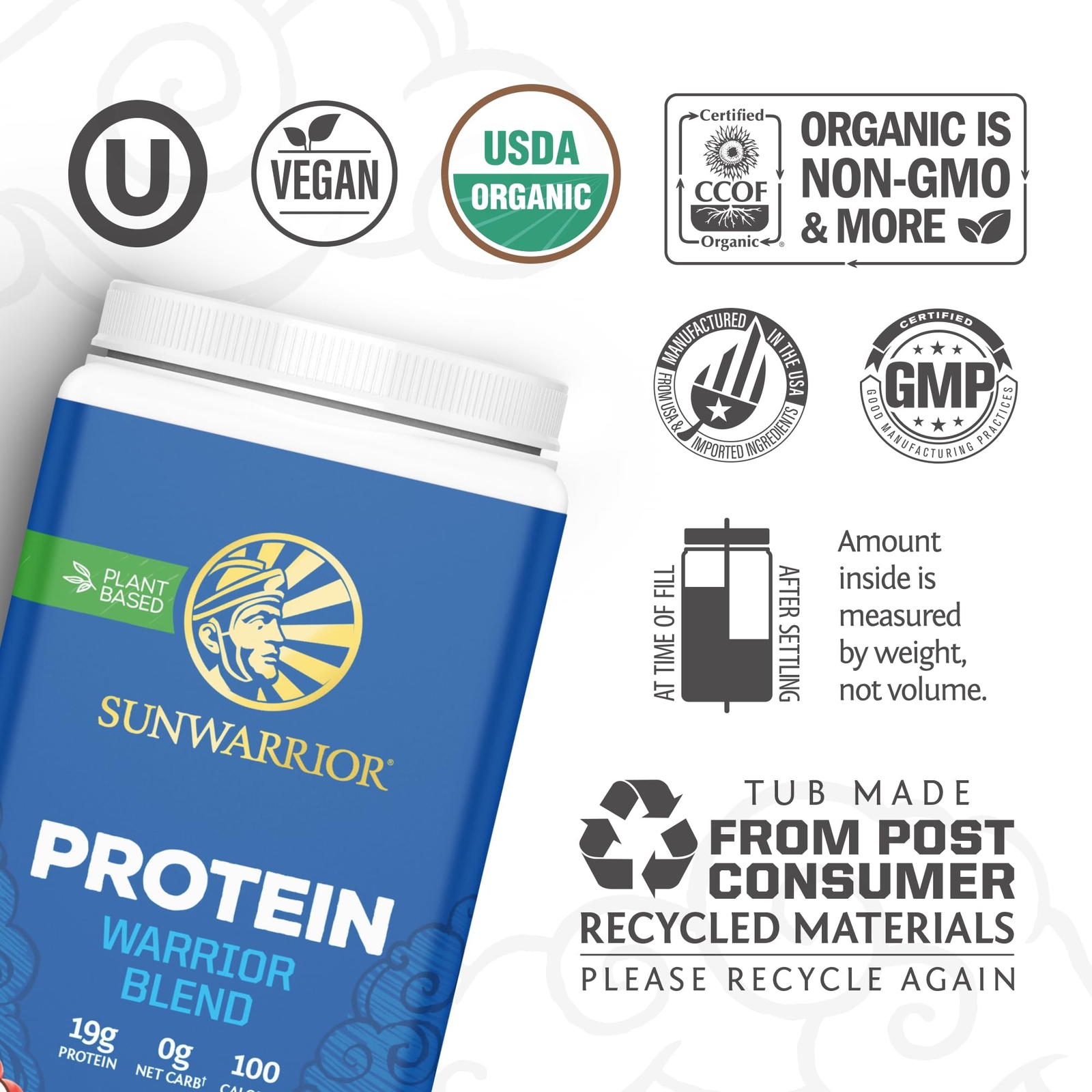 Sunwarrior Warrior Blend Plant Based Protein 30 Servings Vegan Clean Protein