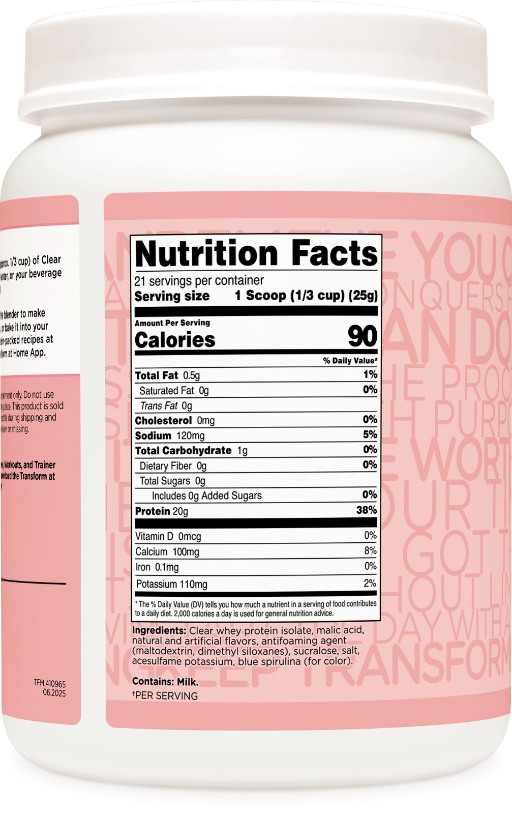 TransformHQ Clear Protein Powder (Cotton Candy) 21 Servings – 20g of Protein