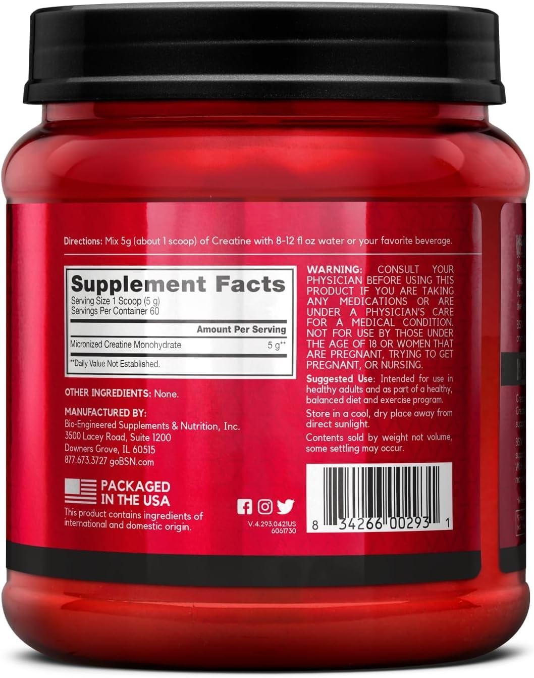BSN Micronized Creatine Monohydrate Powder, Unflavored Creatine Powder, Microniz