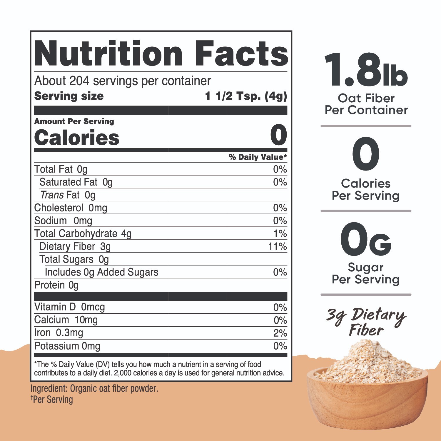 Nutricost Pantry Organic Oat Fiber (1.8 Pounds) Stone Ground Oats