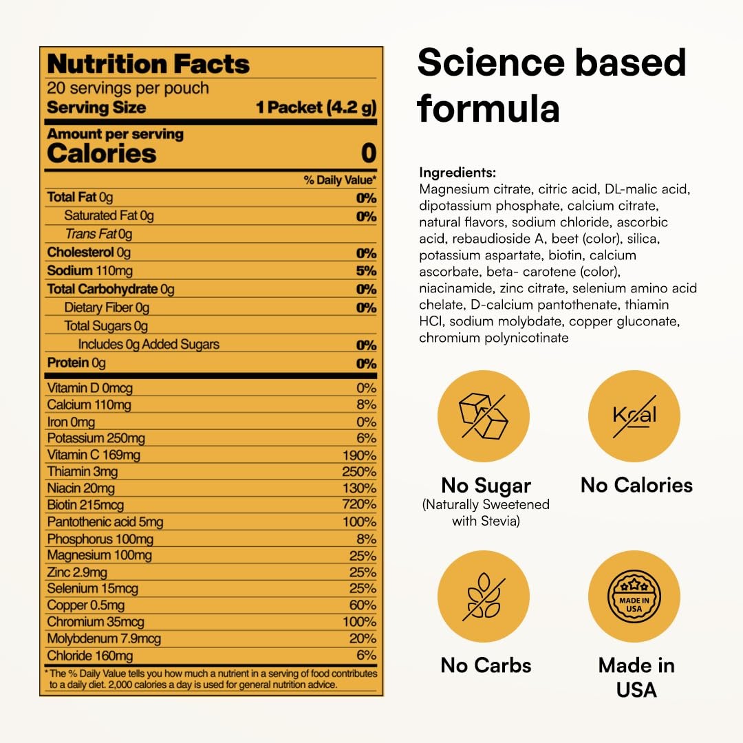 KEY NUTRIENTS Selenium Electrolytes Powder Packets – Multivitamin Peach Mango…