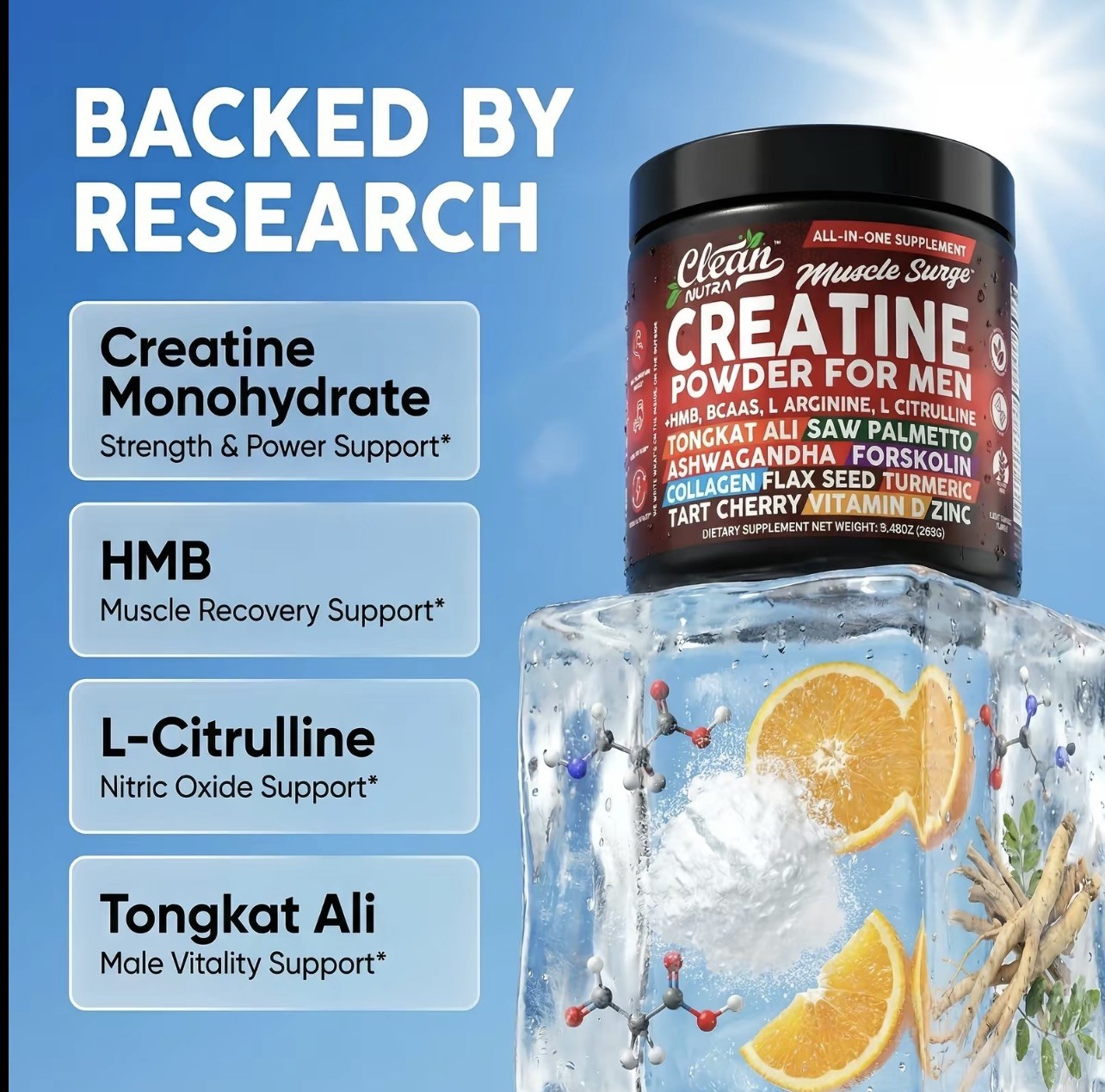 Clean Nutra Muscle Surge Creatine Powder for Men (9.7oz / 275g)