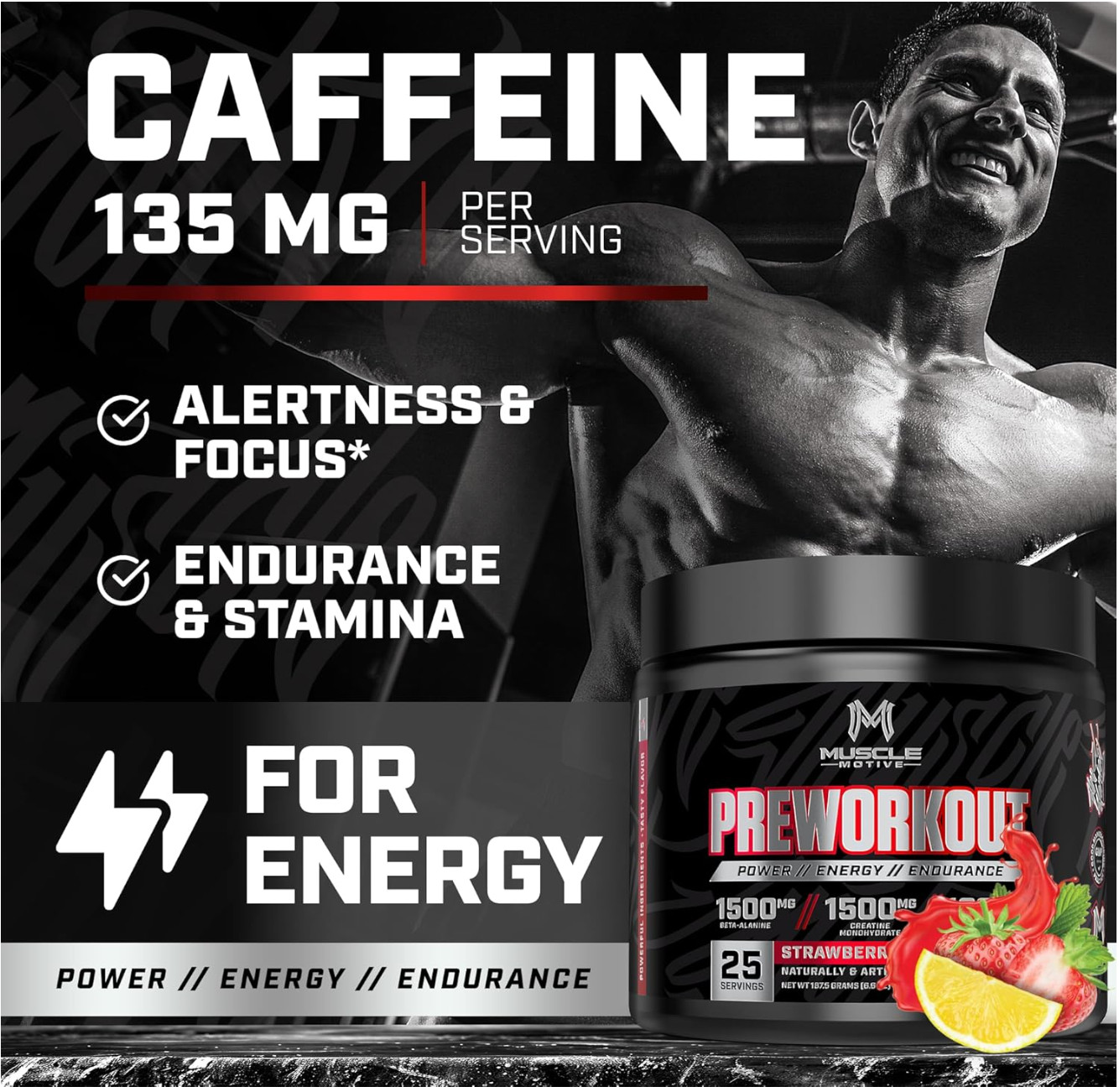 Pre Workout Powder with Beta Alanine, Creatine Monohydrate, BCAA, L Citrulline