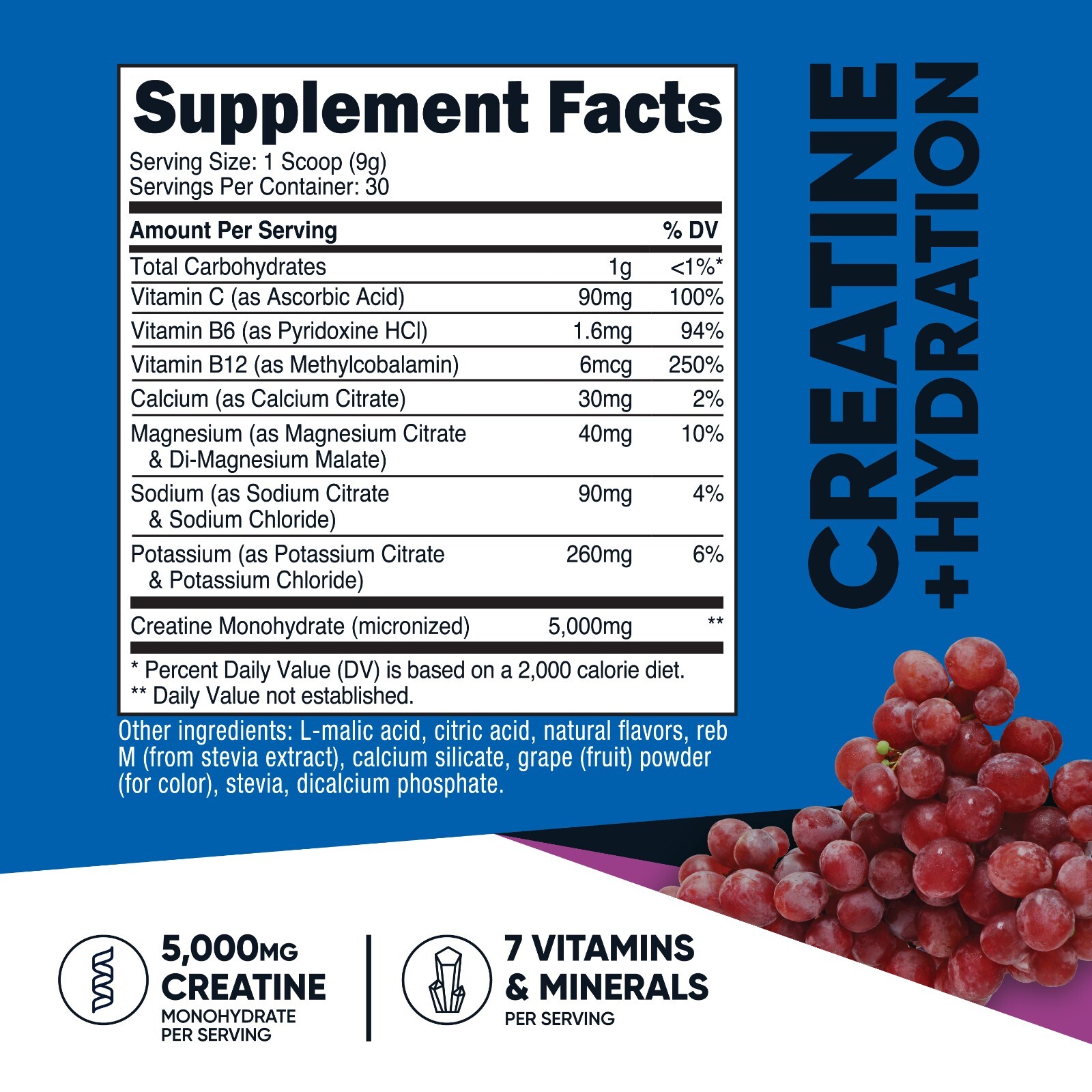 Nutricost Creatine Monohydrate + Hydration Grape Flavored, 30 Servings