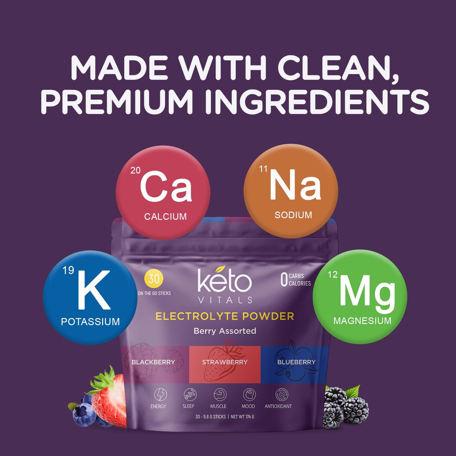 Keto Vitals Berry Antioxidant Electrolyte Powder Stick Packs – 30 CT
