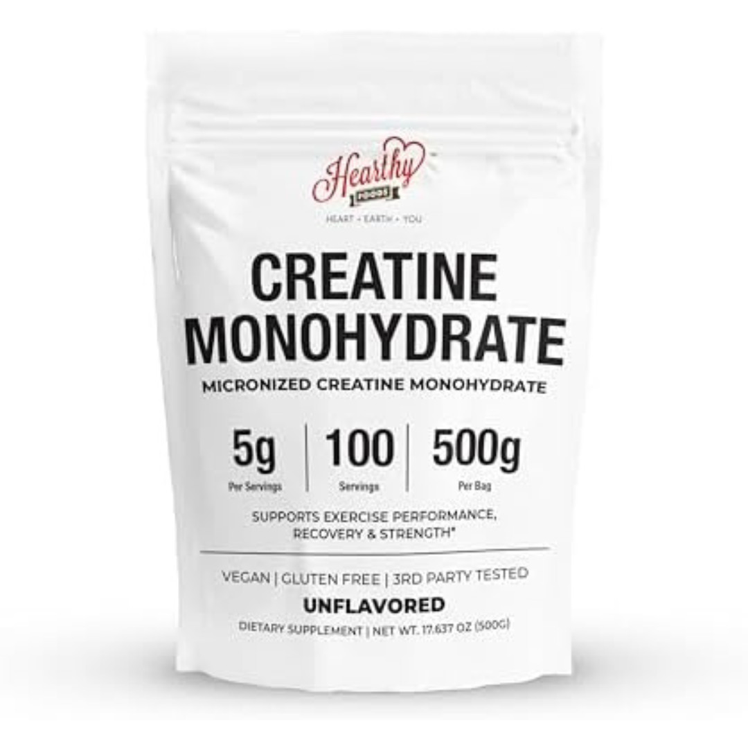 HEARTHY FOODS Creatine Monohydrate Micronized Powder 500G – 100 Servings, 5000mg