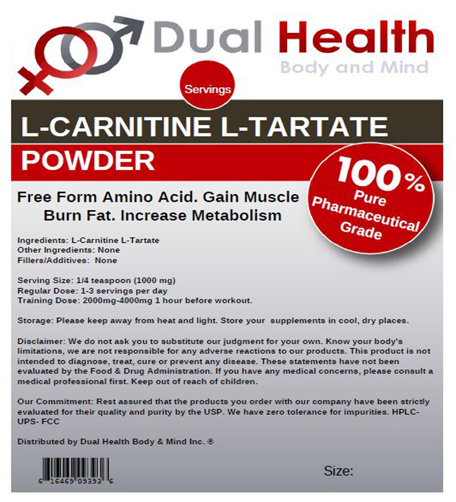 L-CARNITINE (4 oz) L-Tartrate Powder Diet Weight Loss Memory Muscle Recovery