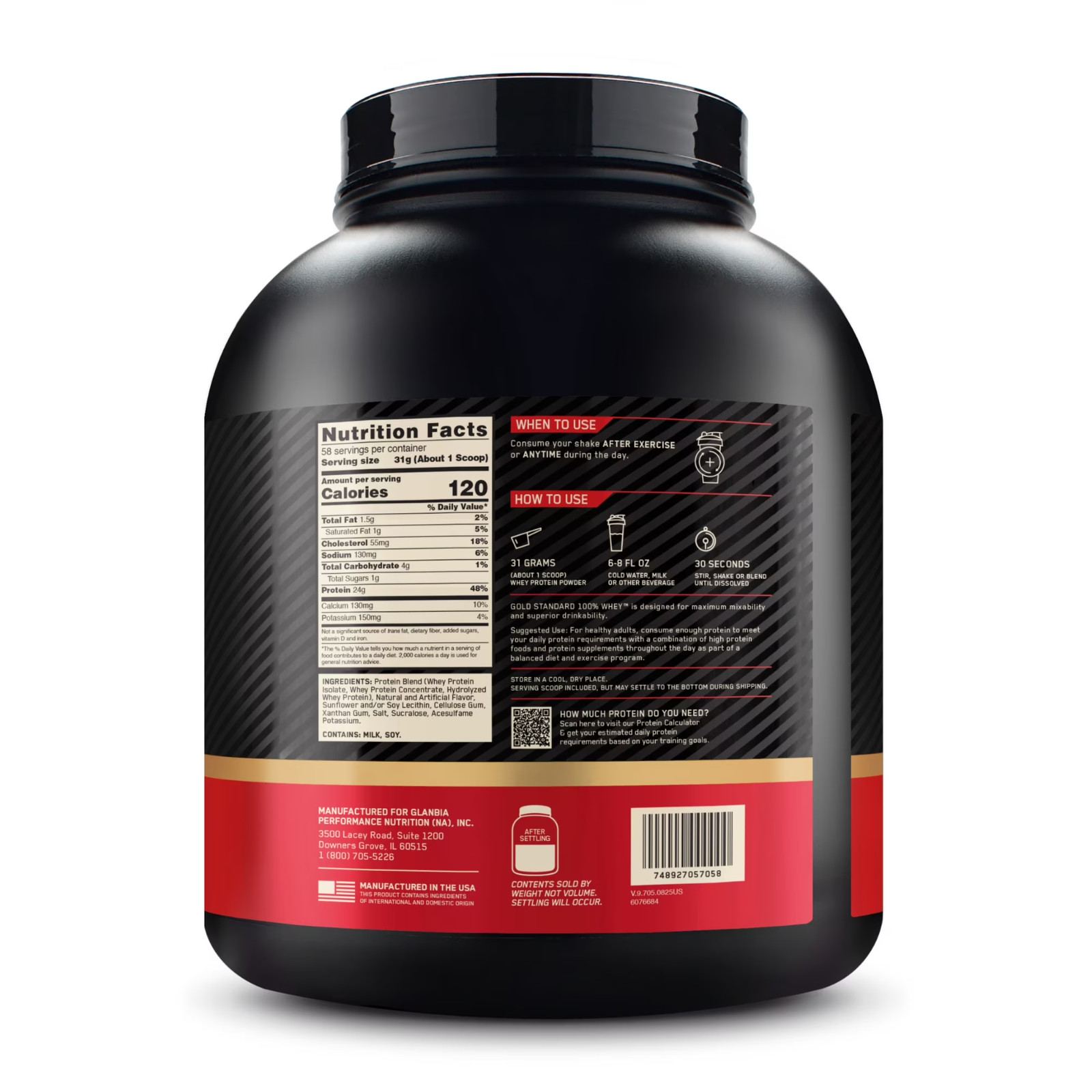 Optimum Nutrition Gold Standard 100% Whey Protein Powder,Vanilla Ice Cream,3.9lb