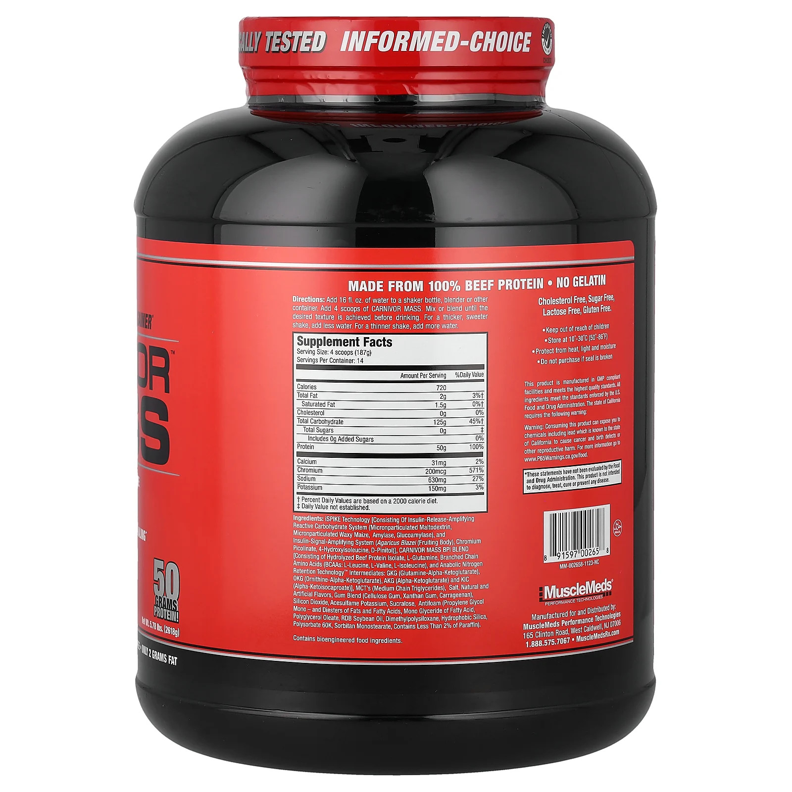 Carnivor Mass, Anabolic Beef Protein Gainer, Vanilla Caramel, 5.78 lbs (2,618 g)