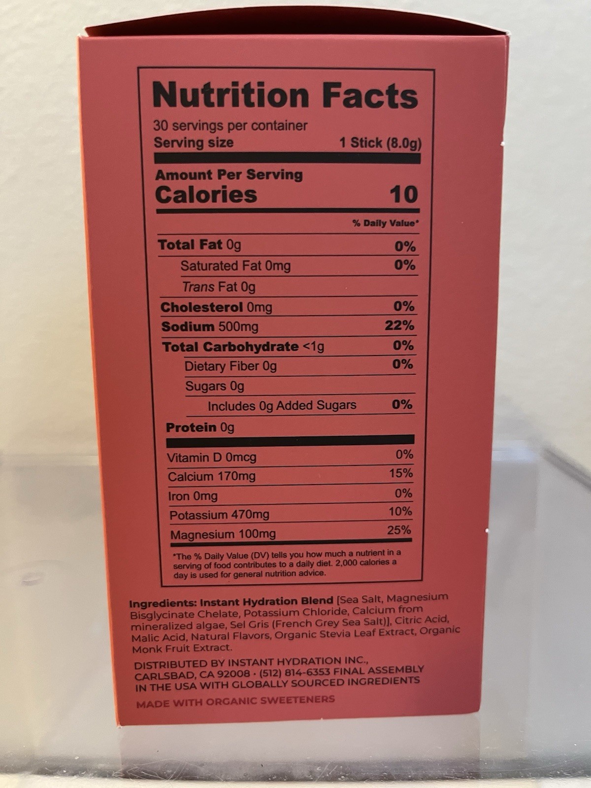 Instant Hydration Electrolyte Drink Mix Raspberry 30 Stick Packs French Sea Salt