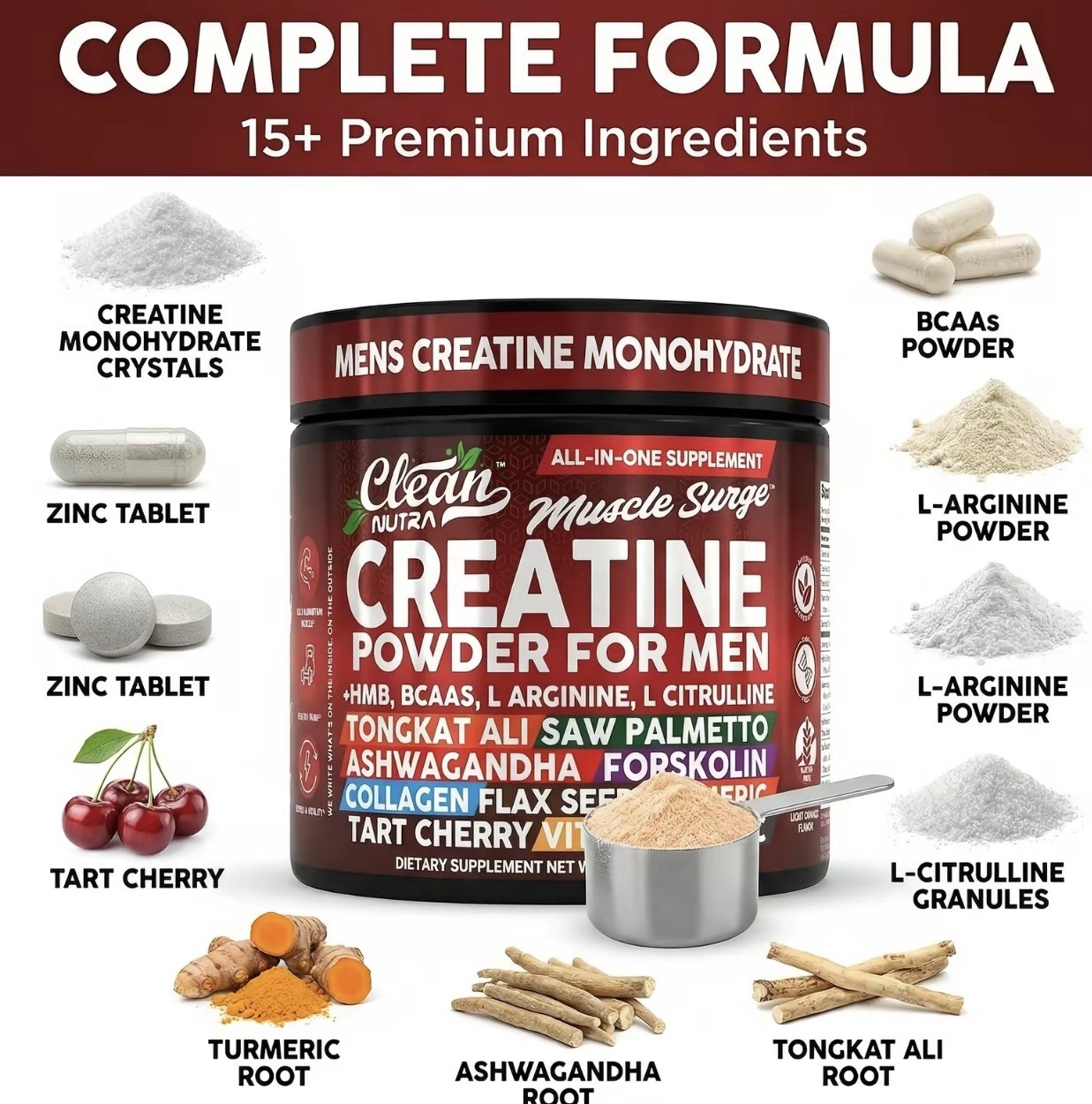 Clean Nutra Muscle Surge Creatine Powder for Men (9.7oz / 275g)