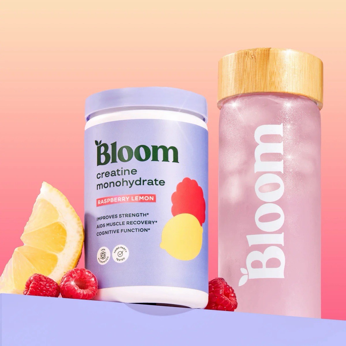 Bloom Nutrition Creatine Monohydrate Powder Raspberry Lemon 40-svg EXPIRES 1/29