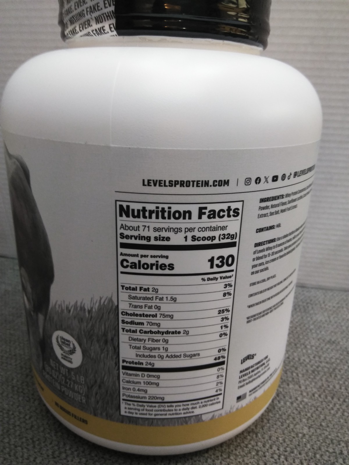 NEW Levels Whey Protein Powder, Cappuccino, 5 lb, 24g Protein (SEALED)